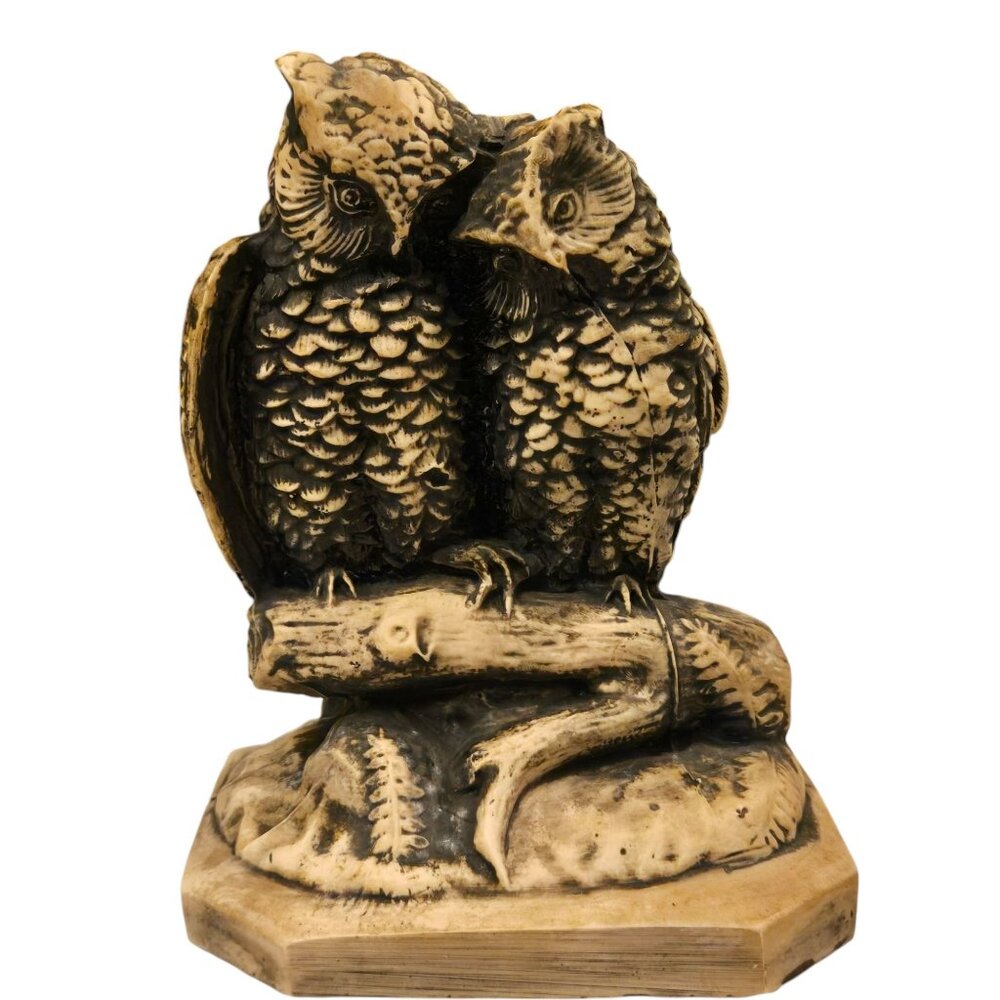 Vintage Owl Figurine Sculpture On Branch Resin Home Decor Collectible
